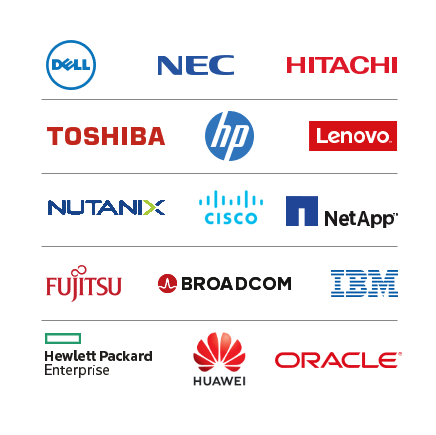 HP support, IBM support, Oracle, Sun support, Fujitsu support, EMC support, Dell support, Brocade support, NetApp support